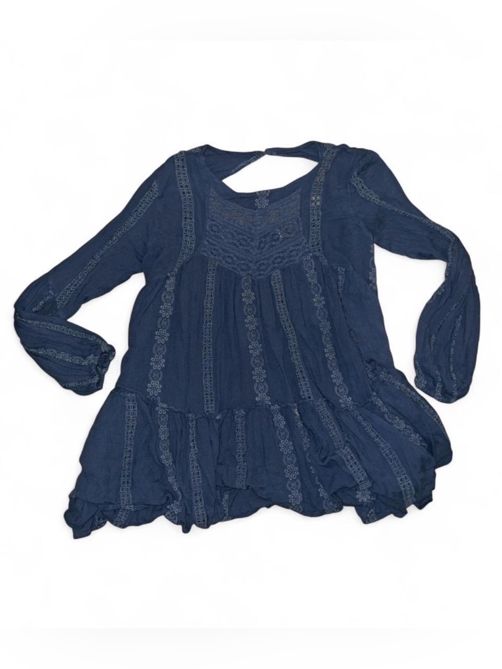 Free People Navy Lace-Trim Peasant Blouse